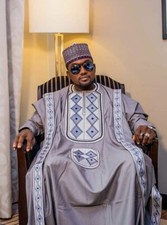 Grey and Blue Agbada Babariga 3 Pieces Men Groom Suit African Clothing for Men