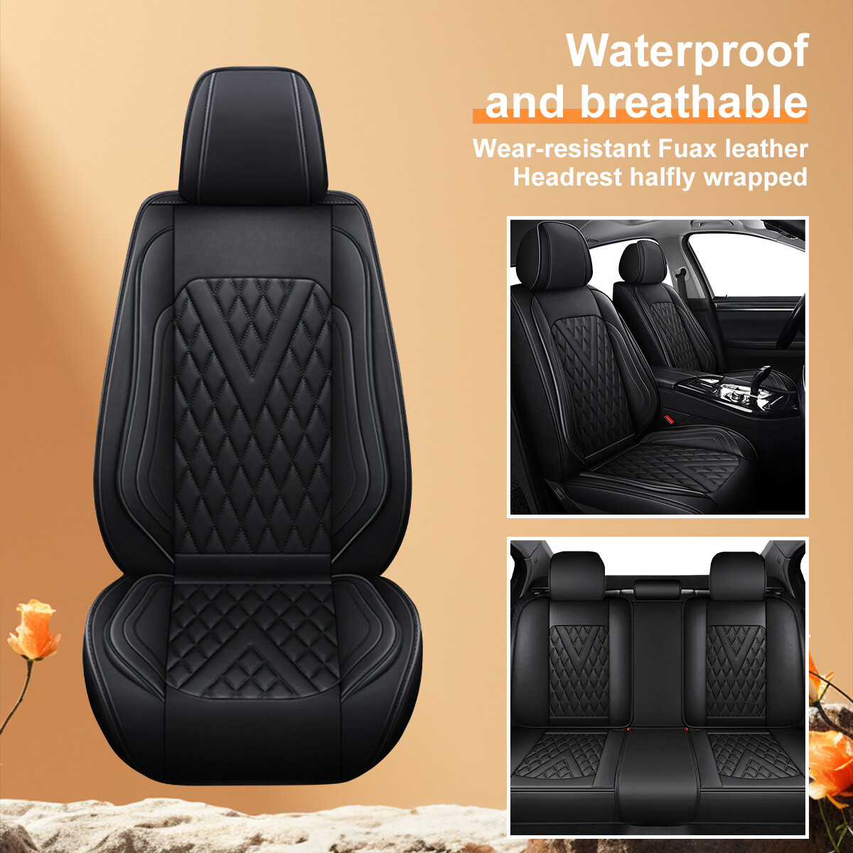 Car Seat Cover Black Faux Leather Protector Full Set For BUICK Regal 2011-2017