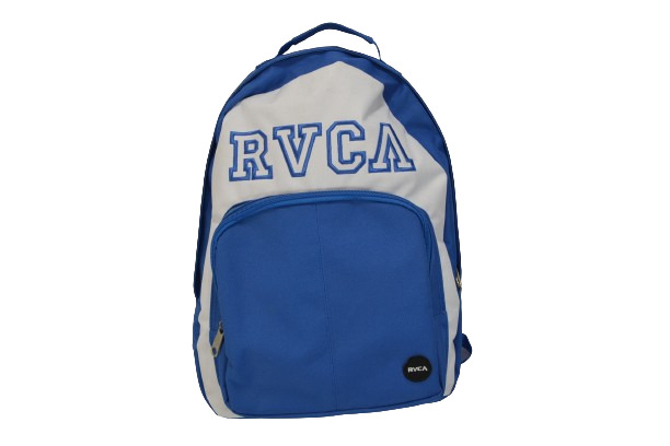 Rvca COLLEGE DROPOUT Royal Blue White Zip Closure Patch Logo Discount Backpack