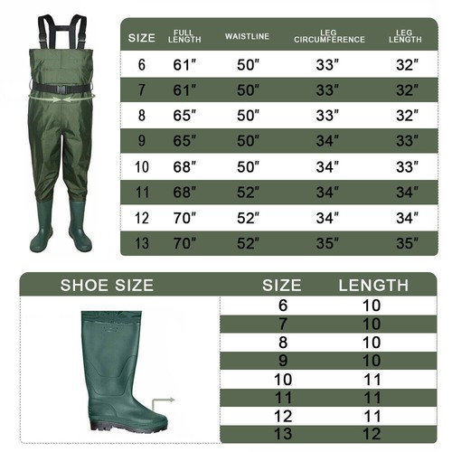 6-13 Size Bootfoot Chest Wader 2-Ply Nylon PVC Waterproof Fishing for Men Women - Picture 10 of 19