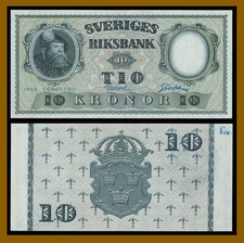 Sweden 10 Kronor, 1955 P-43c Blue Serial # Au