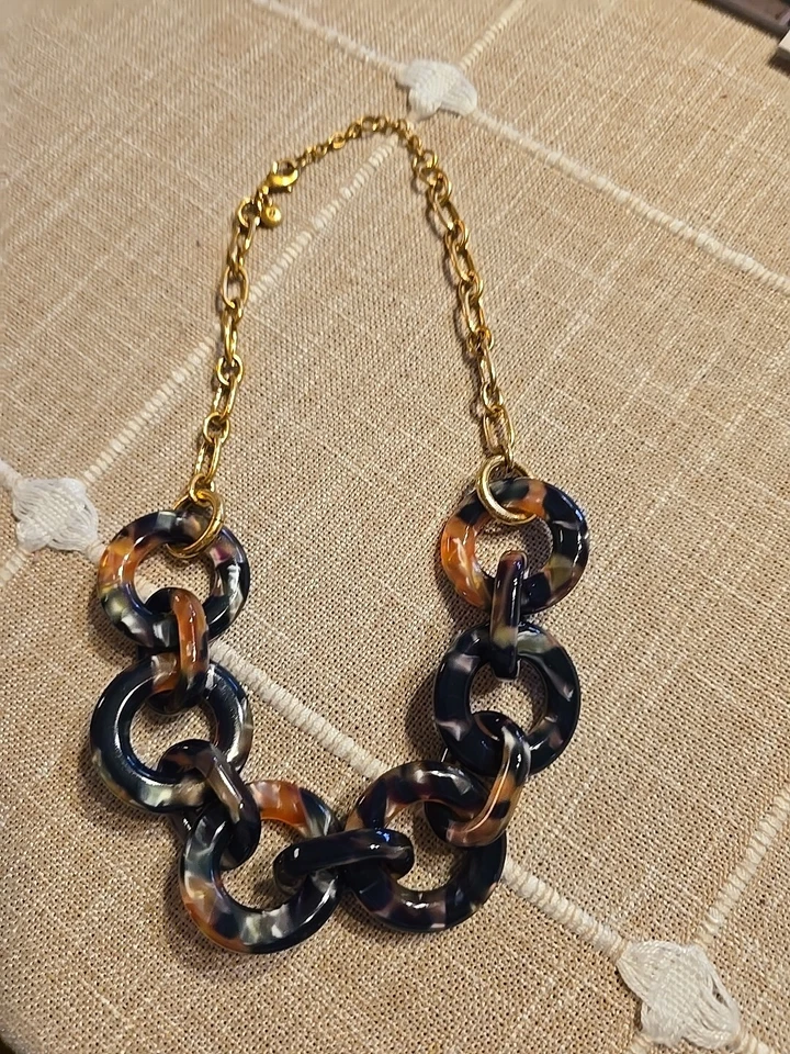 J. Collar Crew Grueso Cadena Eslabón Marrón Imitación Caparazón de Tortuga Acrílico Joyería 19" Foto 3 de 4