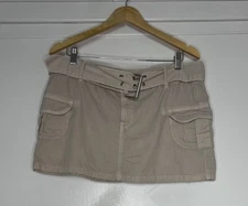 Reclaimed Vintage Khaki Cargo Mini Skirt with Grommet Belt US 10 Y2K