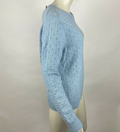 J Crew Pointelle Crewneck Sweater Alpaca Wool Pullover Blue Women L NWT AK196 - Picture 4 of 9