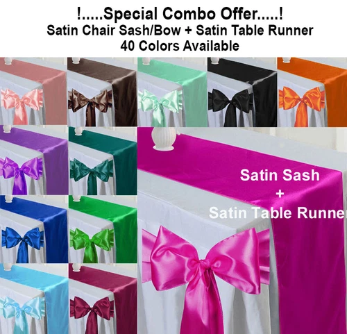 Satin Chair Sashes Bow + Satin Table Runner Wedding Party Decoration - FREE SHIP