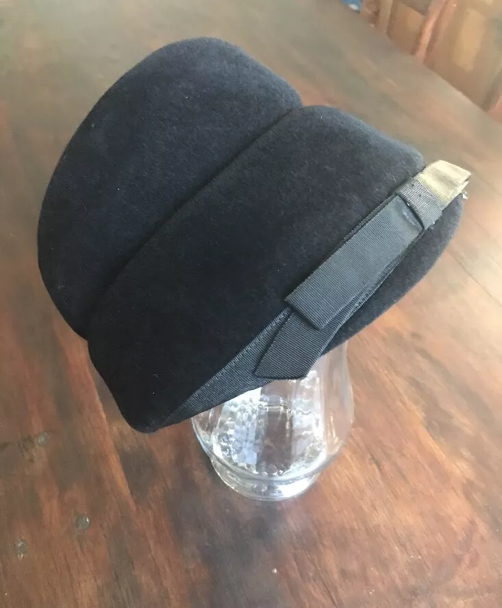 Chapeau cloche noire vintage années 1950 Claude Saint Cyr original remake autorisé