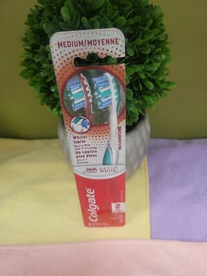 2 Colgate 360 Advanced Optic White Medium Toothbrushes Whiter Smile