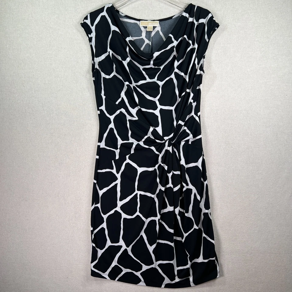 MICHAEL KORS Dress Women S Black White Faux Wrap Geometric Print Office NightOut - Image 3 of 4
