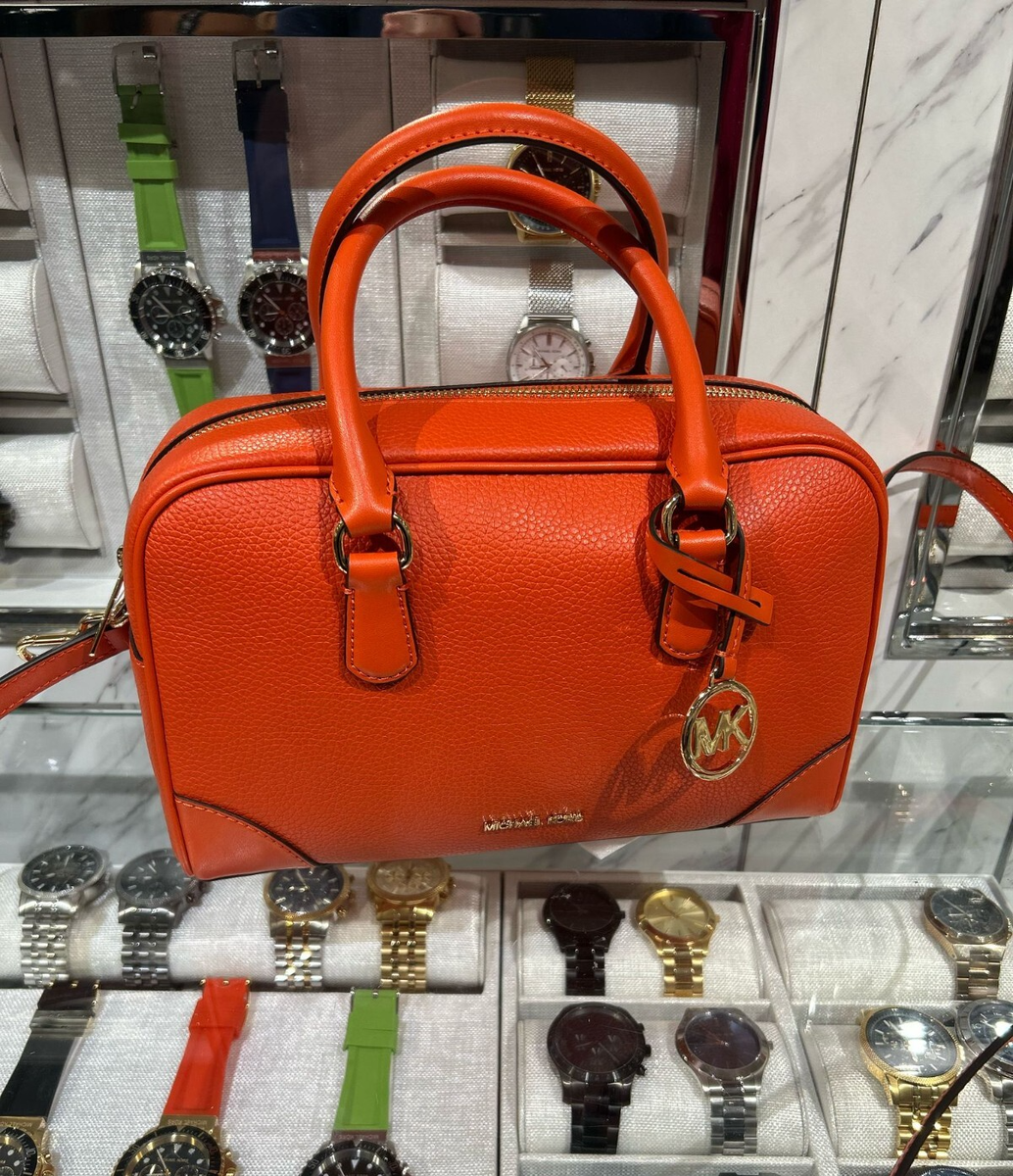 Michael Kors Thompson Women Medium Leather Duffle Satchel Bag Handbag Red  Clay