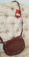 Brown Faux Leather Crossbody Bag with Color Detail, Boho Bag, New