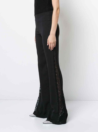 ALICE + OLIVIA Black Side Stripe Lace Panel Mandy Flare Leg Zip Back Pants.SZ 2 - Picture 6 of 10