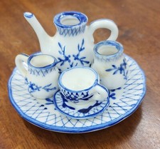 Vintage Blue And White Stoneware Minature Tea Set