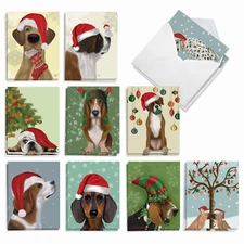20 Asst'd Christmas Notecards w/ Envelopes(10 Designs 2 Each) Holiday Hat Dogs