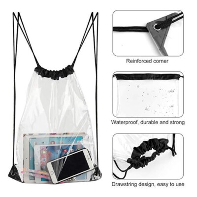Clear Drawstring Backpack Waterproof Transparent Stadium Bag Gym Travel 15-Pack Amazon.com | Clear Drawstring Bag Waterproof Stadium  main image 2