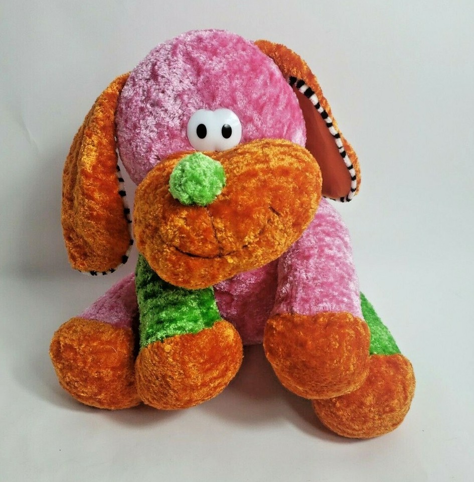 Sugarloaf Puppy Dog Neon Colors Plush Stuffed Animal 12" Pink Orange