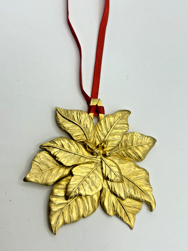 LS Louis Stern Gold Tone Poinsettia Leaf Christmas Ornament  Vintage 1992