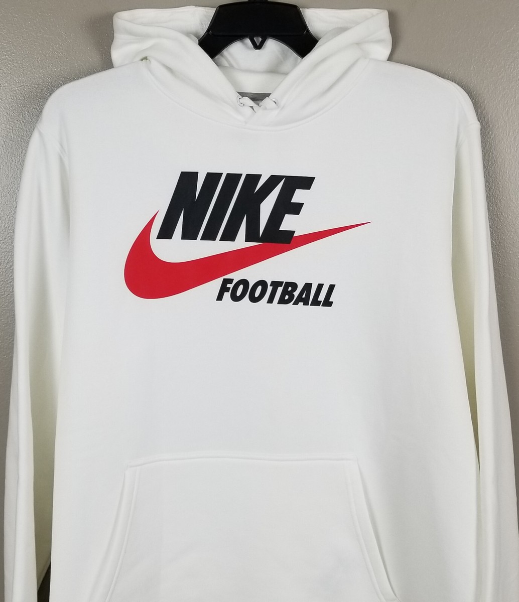 white nike hoodie with red logo