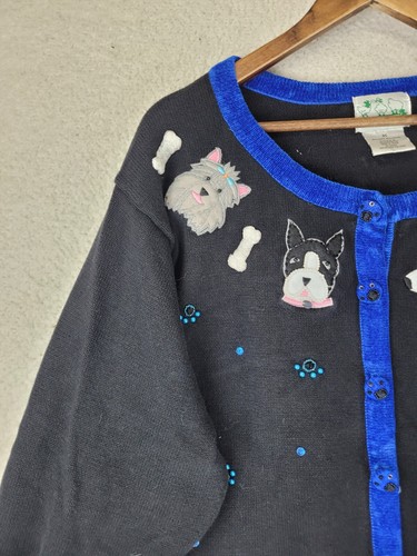 The Quacker Factory Embroidered Puppy Dog Cardigan Womens 3X Black Poodle Patch - Picture 5 of 24