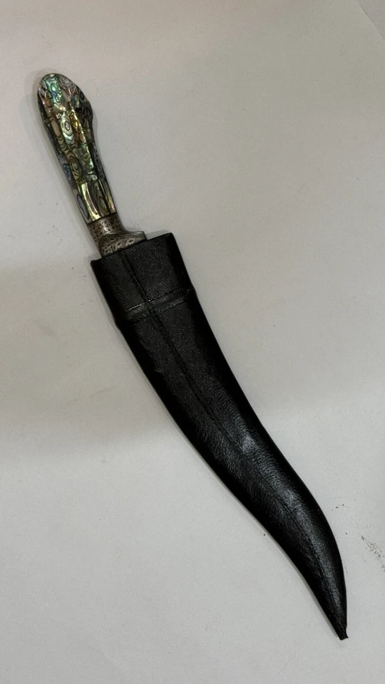 Daga de Damasco indo persa con mango de perla trabajado koftgari plateado 14 pulgadas Foto 4 de 4