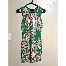 MINKPINK Paisley Knit Mini Dress Green Pink Brown Sleeveless Women's Small