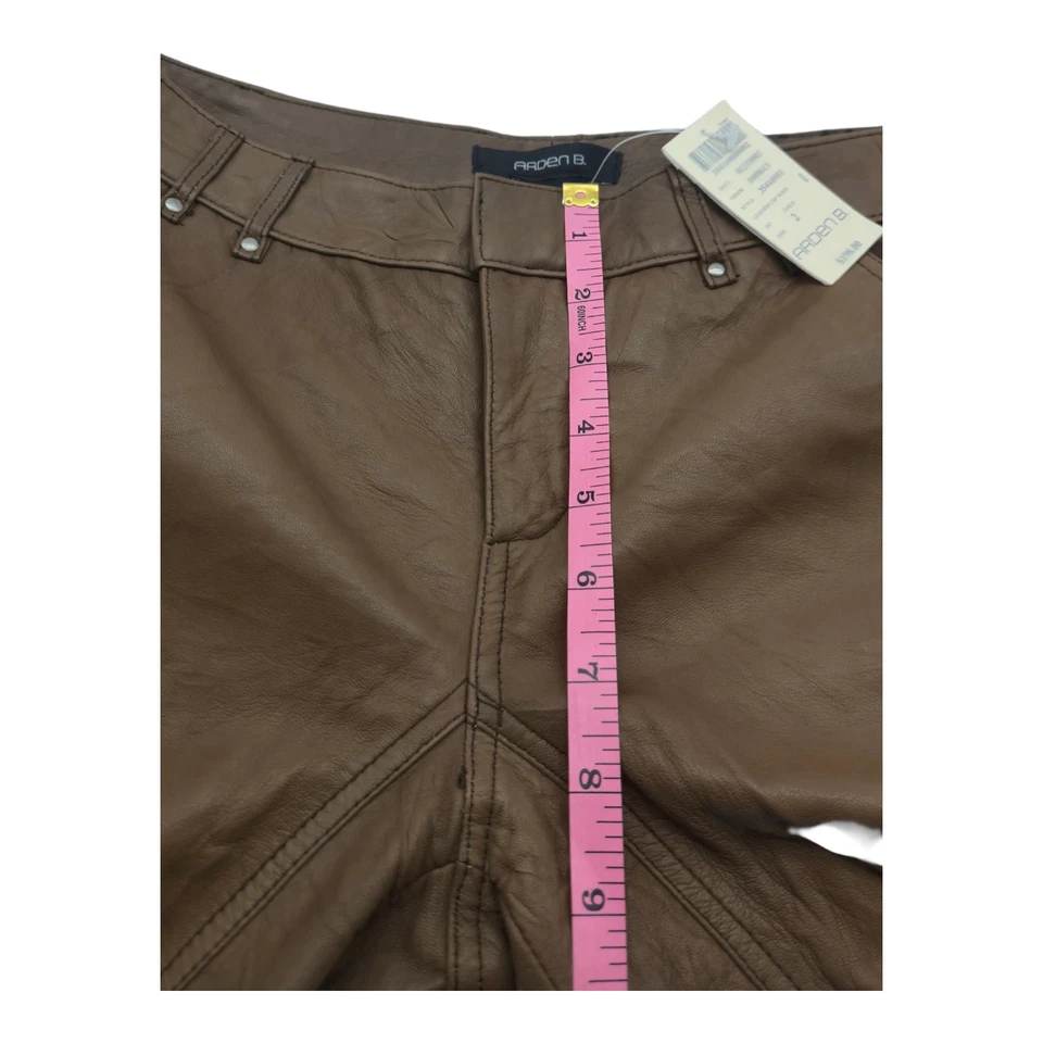 Pantalones Arden B Mujer 2 Marrón Cordero Cuero Acampanado Moto Cosido Sable Nuevos con Etiquetas Foto 4 de 4
