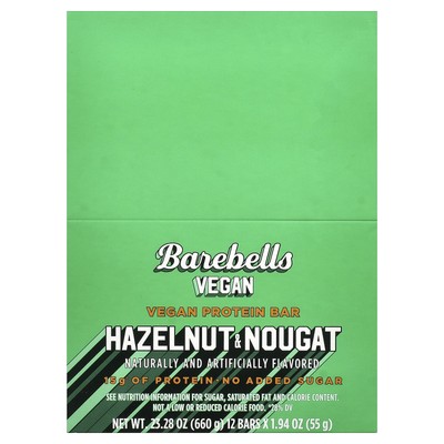 Vegan Protein Bar, Hazelnut & Nougat, 12 Bars, 1.94 oz (55 g) Each