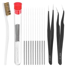 10Pcs 0.4mm 3D Printer Nozzle Cleaning Needles, 2Pcs Tweezers, One Toothbrush