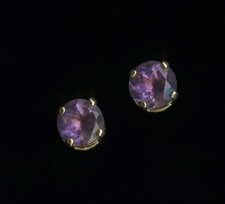 14K 1.05 Gram .9 Carat Solid Yellow Gold Round Amethyst Solitaire Earrings mj