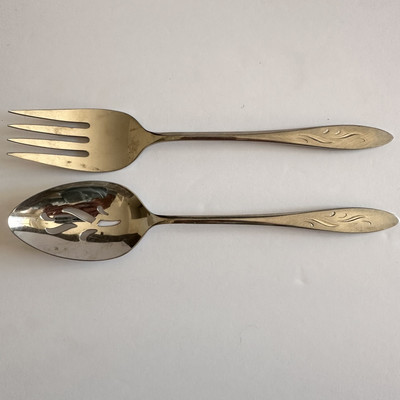 Vtg Oneida Oneidacraft Deluxe EMBER GLOW Stainless Serving Fork & Slotted Spoon
