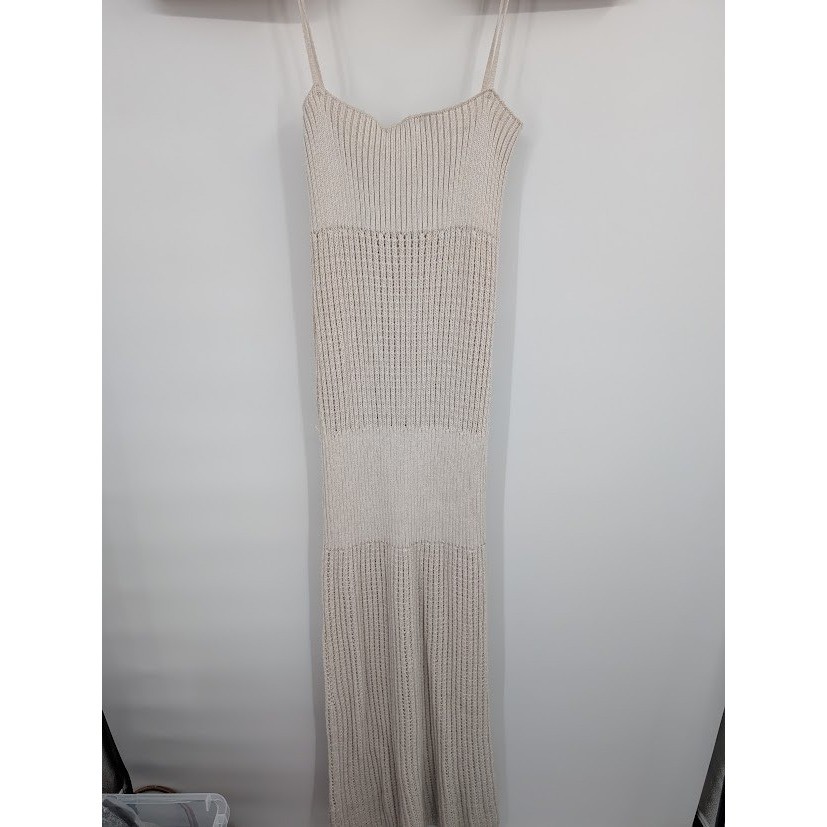 Siedres x Mango Women's NWT Crochet flower knitted maxi dress cream sz L thumbnail 5