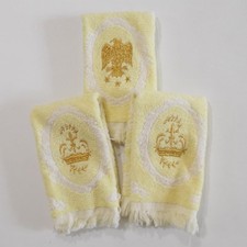 Vintage 70s Royal Terry 3 Guest Towel Lot Yellow Gold Embroidery