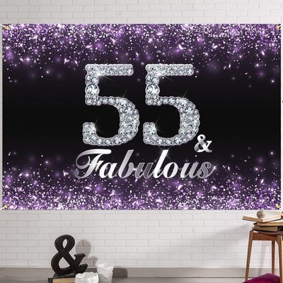 HAMIGAR 6x4ft Happy 55th Birthday Banner Backdrop - 55 & Fabulous Birthday De...