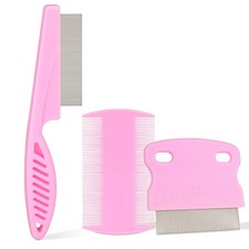 Flea Comb for Dogs and Cats - Lice with Rubber Handle - Promotes Pink