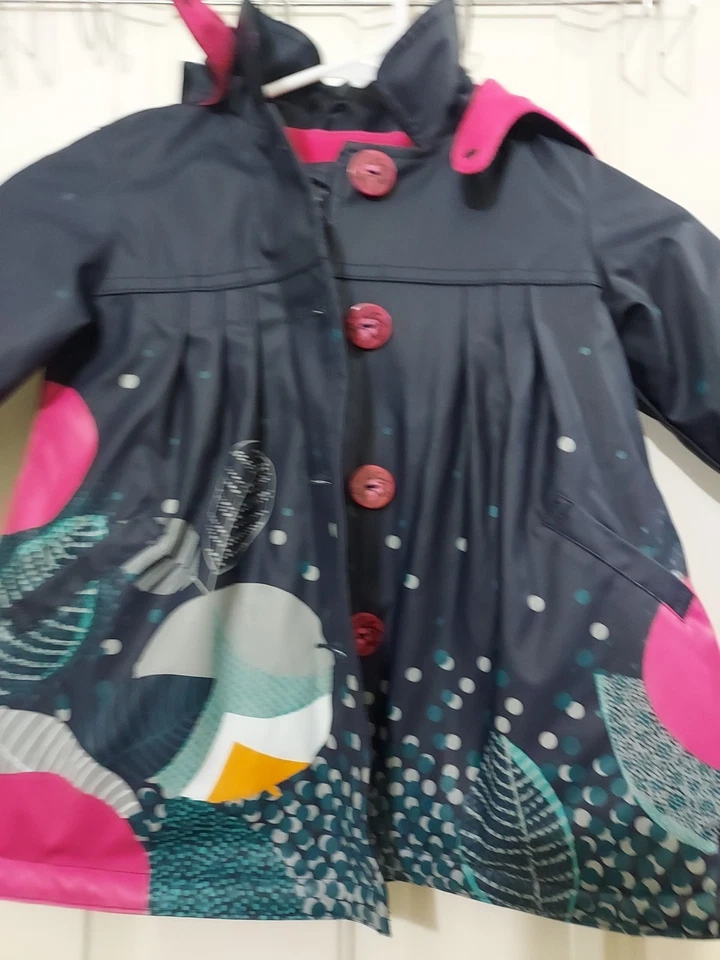 Catimini Niñas Impermeable Chaqueta Extraíble Sudadera con Capucha Cremallera Botones Azul Marino/Rosa Talla 2 Foto 2 de 4