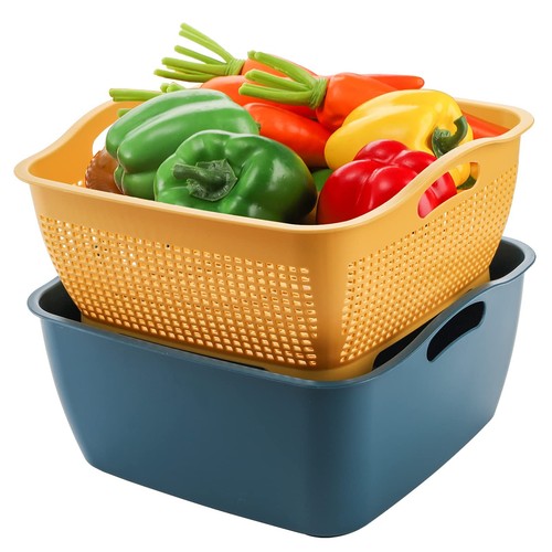 Paquete de 2 cuencos coladores coladores de cocina grandes de 9 y 8 cuartos de galón, pla... - Imagen 2 de 7