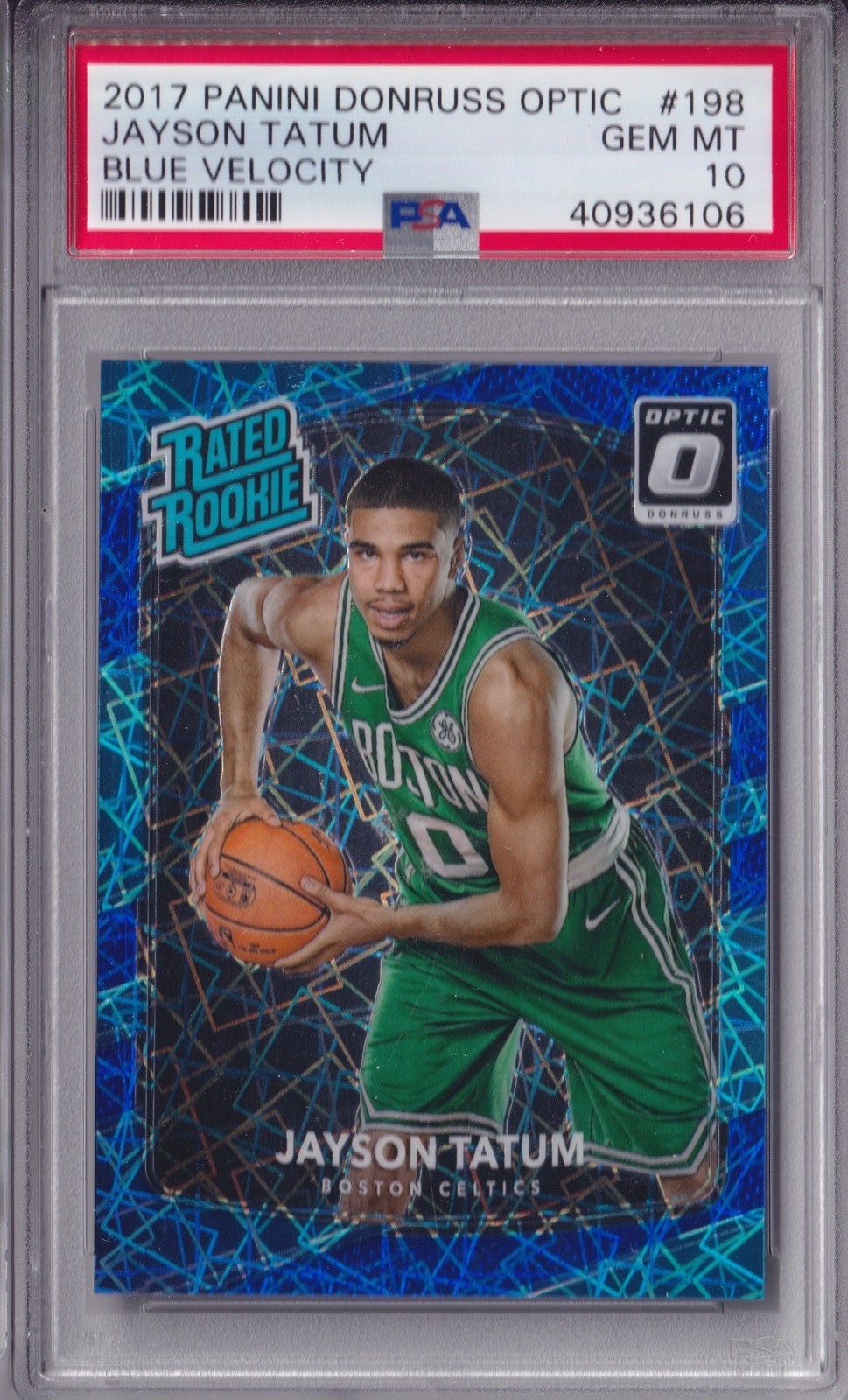 2017 Panini Donruss Optic Jayson Tatum Blue Velocity #198 PSA 10 Celtics SSP
