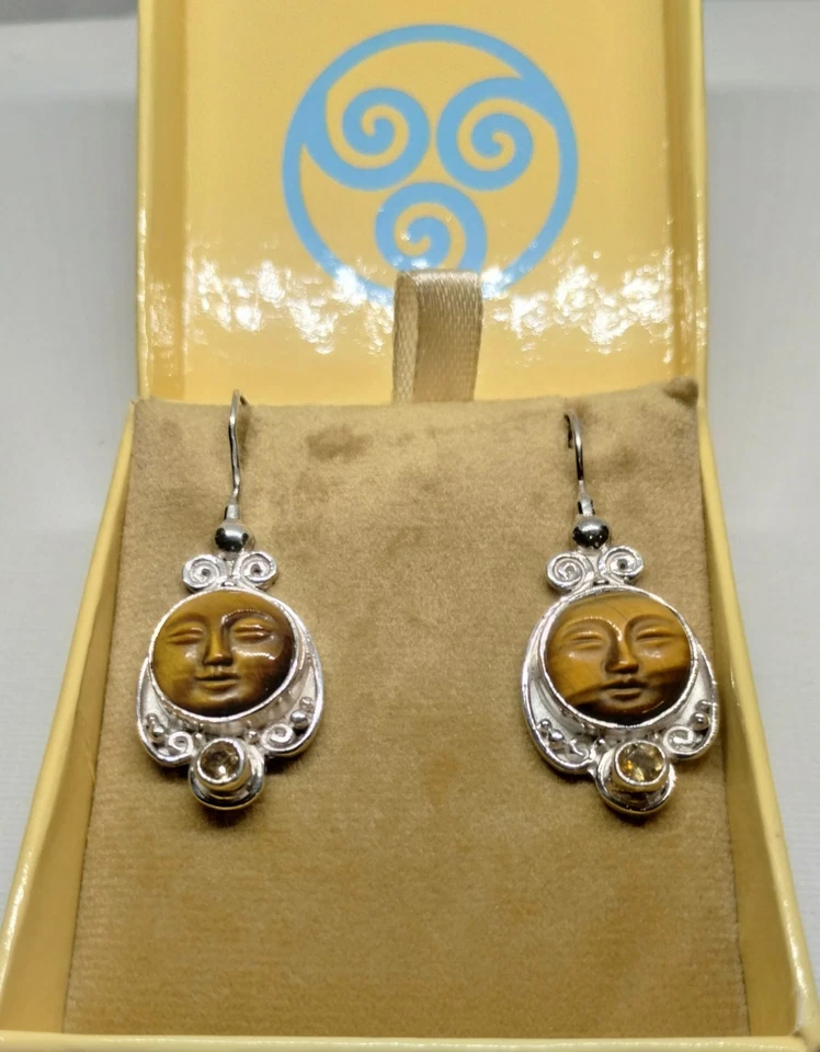 Серьги из чистого серебра с круглой лунной богиней тигровый глаз и цитрин Sajen  - Изображение 3 из 4