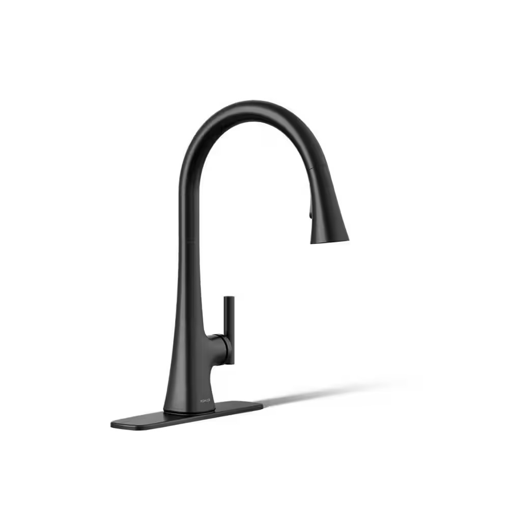 KOHLER Conti Single Handle Pull Down Sprayer Kitchen Faucet in Matte Black
