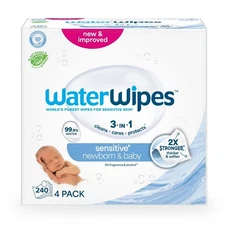 WaterWipes Sensitive+ Newborn & Baby Wipes, 3-In-1 Cleans, Cares, 99.9% Water