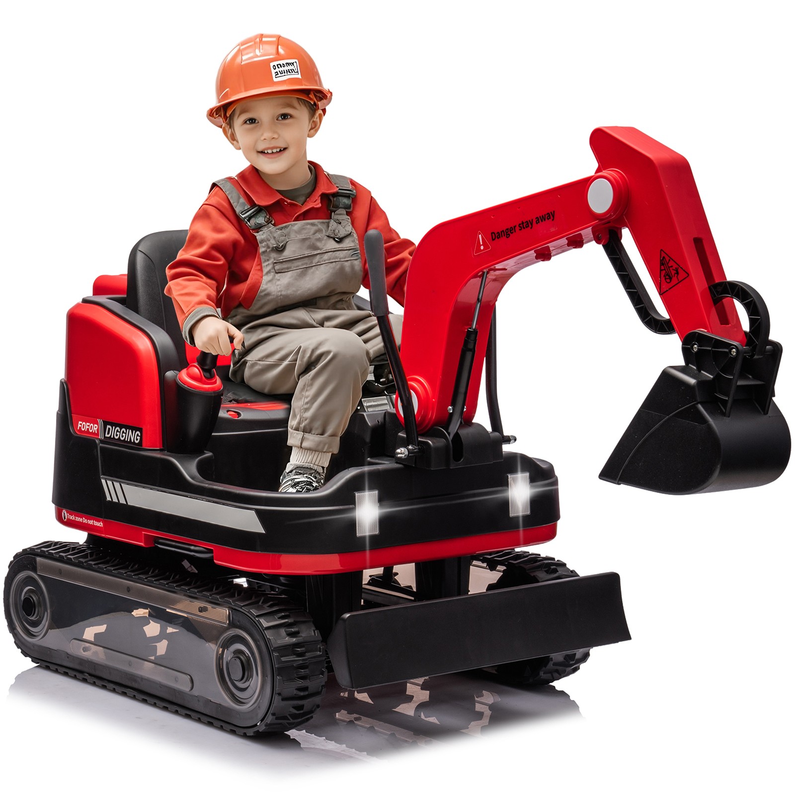 JOYLDIAS Red 360&deg; 12V Battery Kids Ride On Excavator & Bull