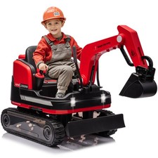 JOYLDIAS Red 360  12V Battery Kids Ride On Excavator  Bulldozer w/MP3,Remote