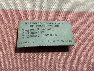 1942 Peggy Greene National Federation Press Women Topeka KS Convention Badge B