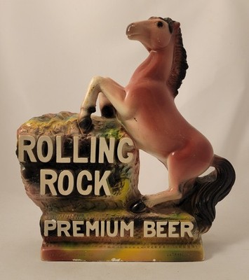 Vintage Rolling Rock Premium Beer Chalkware Statue / Barback Display
