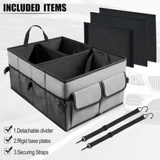Auto Collapsible Trunk Organizer, 3 Large Compartments and 6 Pockets Durable ...