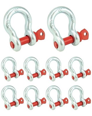 3/8'' Galvanized Screw Pin Anchor Shackles, 10 Pack D-Ring Shackles, Galvanized S