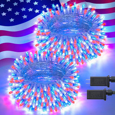2 Pack 100 LED Red White and Blue Lights, 33Ft Connectable 4Th of July Lights Ou