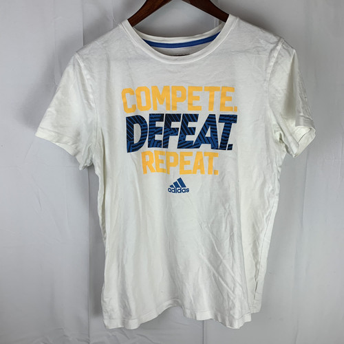 ADIDAS Go-To-Tee Youth XL 18/20 White T Shirt Compete Defeat Repeat