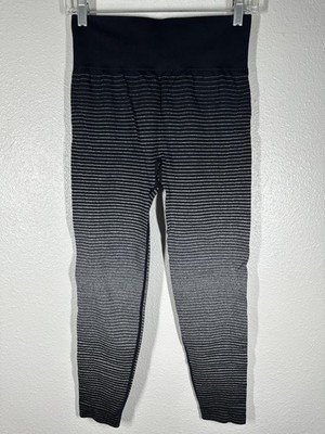 Marika Pants Womens Medium Black Gray Striped High Rise Yoga Leggings Athletic