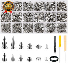 455PCS Punk Spikes and Studs Kit for Clothing, 12 Sizes Premium Metal Cone Spike