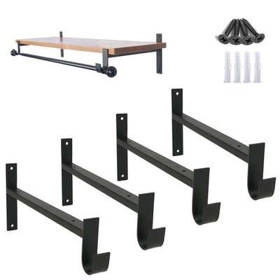 4 Pack Black 12 Inch Closet Rod Bracket Shelf Support Wall Mounted Iron